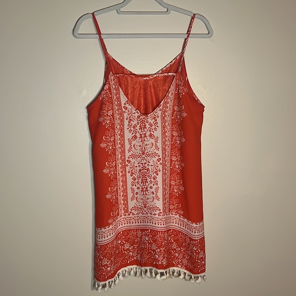 Lush Orange and White Dress with Tassels along Bottom Spaghetti Straps - Picture 4 of 9